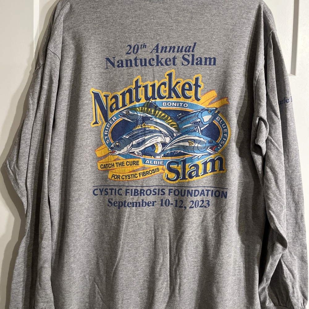 Gildan Men's Fishing Tournament Longsleeve Tshirt Gray Large Nantucket Slam 2023